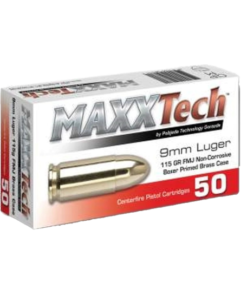 MAXXTECH 9MM AMMUNITION 500 ROUNDS BOX BRASS CASING